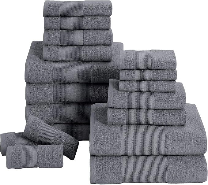 Modern Threads Air Cloud 18-Piece Towel Set - 100% Zero-Twist Cotton, 500 GSM, Quick Dry & Plush, Charcoal