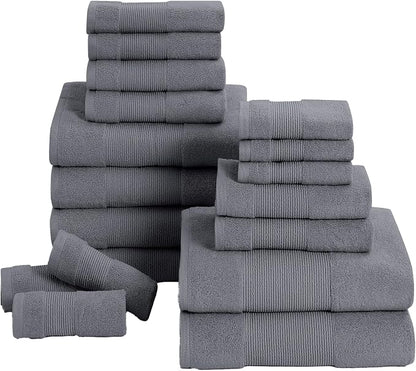 Modern Threads Air Cloud 18-Piece Towel Set - 100% Zero-Twist Cotton, 500 GSM, Quick Dry & Plush, Charcoal