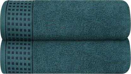 GLAMBURG 100% Cotton 2 Pack Oversized Bath Towel Set 28x55 Inches, Ultra Soft Highly Absorbant Compact Quickdry & Lightweight Large Bath Towels, Ideal for Gym Travel Camp Pool - Teal