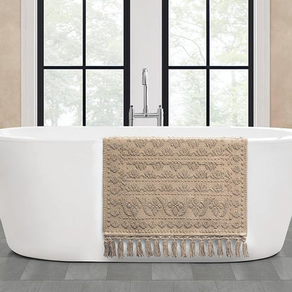 French Connection Nellore Bath Rugs, Woven and Beaded Bath Mats, Durable and Thick Bath Mats for Bathroom and Shower Rugs, 24" x 64", Taupe
