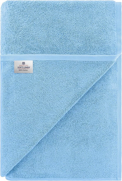 American Soft Linen 100% Cotton 600 GSM Turkish 40x80 Oversized Bath Towel Sheet, Extra Large Adult Towels for Bathroom, Sky Blue Bath Sheet