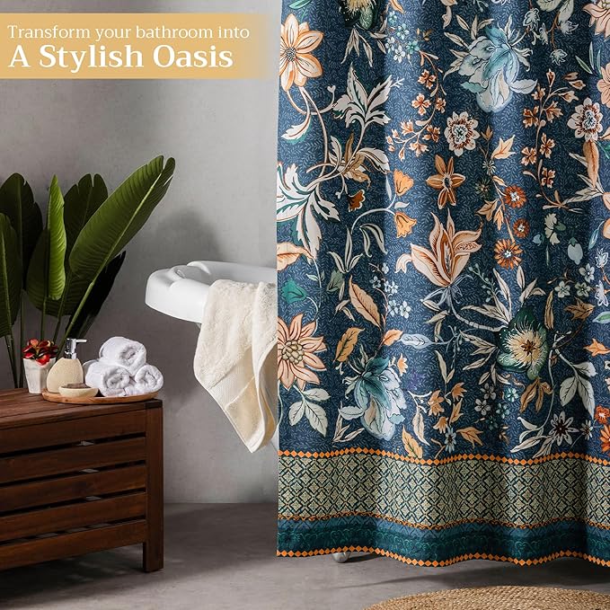 Maison d' Hermine Shower Curtain 100% Cotton One Panel 70"x72" Washable Fabric Shower Curtains for Bathroom, Easy Hanging with 12 Button Holes - Home Spa Easter Gifts (Luxury Loft - Dark Teal)