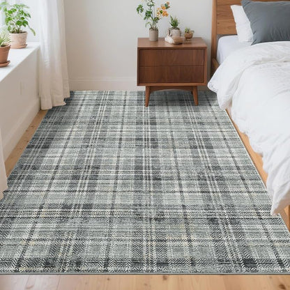 Washable Area Rug 3x5 Plaid Entryway Rug with Non Slip Rubber Backing, Farmhouse Tartan Soft Low Pile Rustic Stain Resitant Throw Rugs for Living Room Bedroom Dining Room