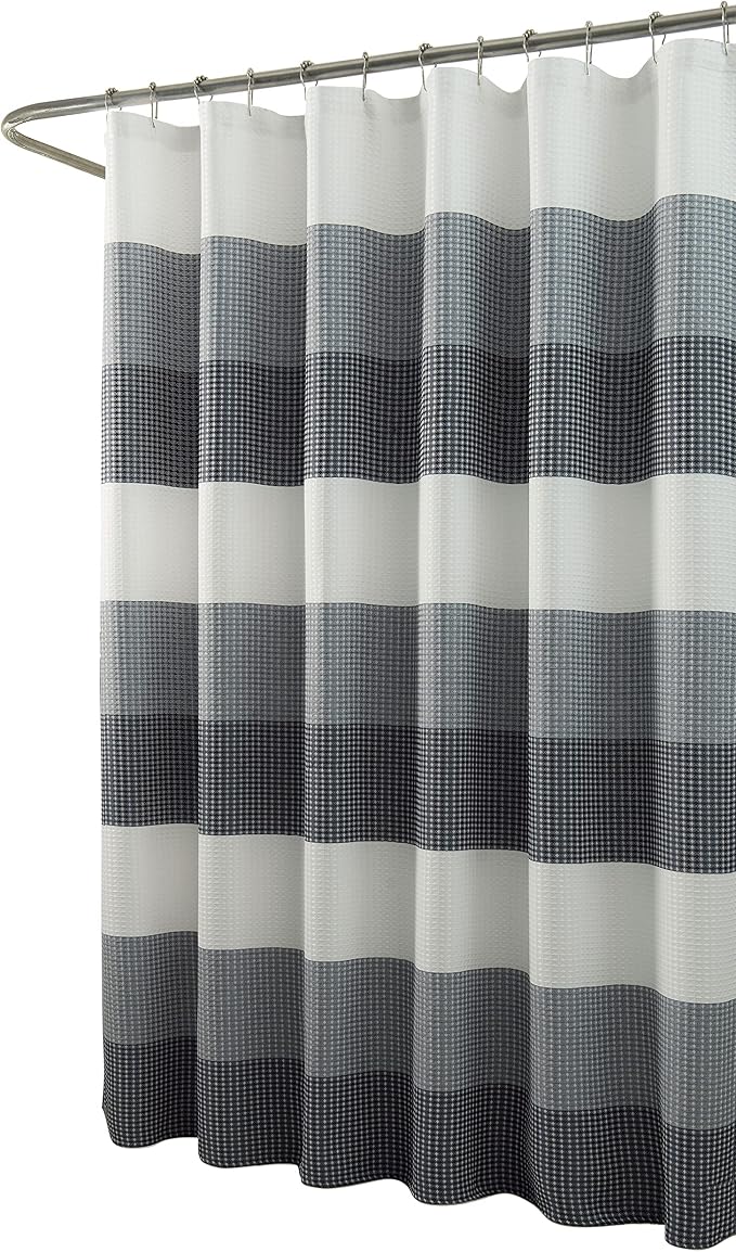 Dainty Home Waffle Weave Waterproof Shower Curtains, Navy 70" x 72", Bath Curtains, Shower Curtain Waterproof Fabric with 12 Roller Ball Hooks