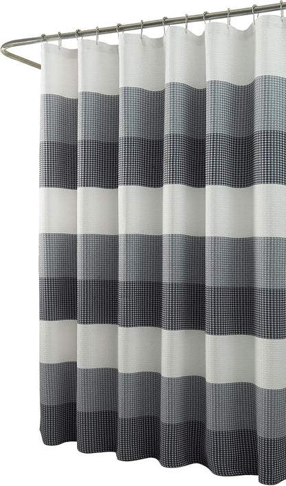 Dainty Home Waffle Weave Waterproof Shower Curtains, Navy 70" x 72", Bath Curtains, Shower Curtain Waterproof Fabric with 12 Roller Ball Hooks