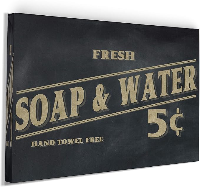 Renditions Gallery Fresh Soap & Water Sign Vintage Bathroom Décor Gallery Wrapped Canvas Wall Art, 12x18, Vintage Fresh Soap & Water Sign