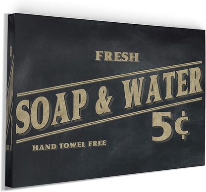 Renditions Gallery Fresh Soap & Water Sign Vintage Bathroom Décor Gallery Wrapped Canvas Wall Art, 24x36,