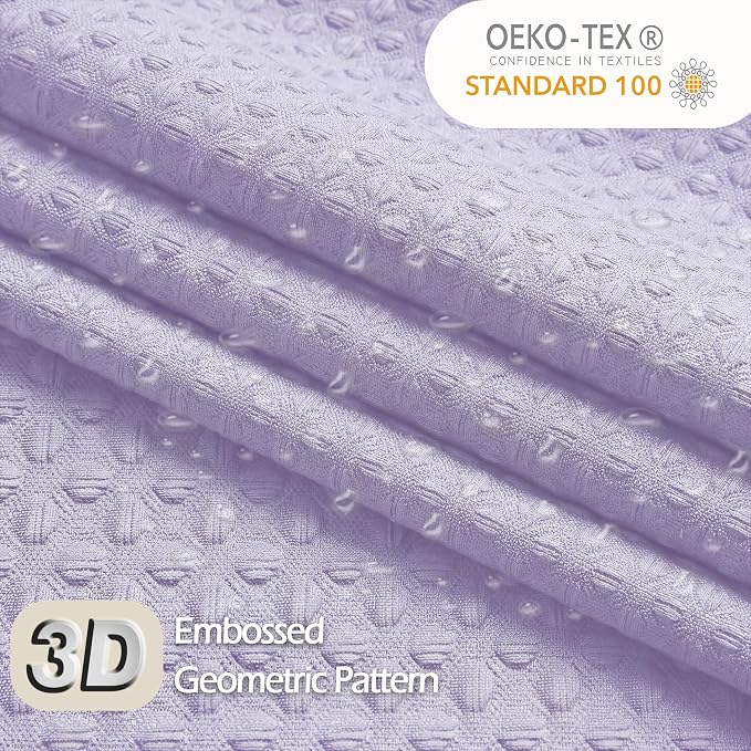 Shower Curtains for Bathroom, Waffle Embossed Textured Soft Fabric Hotel Shower Bath Curtain, Modern Polyester Water Repellent Machine Washable Bath Decor, Lavender, 72Wx72L Inches