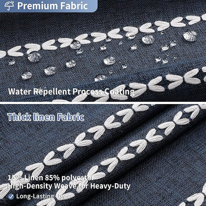 Boho Farmhouse Tassel Linen Shower Curtain,3D Embroidery Stripe Navy,72x78 | Long Tall,310GSM Linen Texture Heavy Duty Cloth,Water Repellent,Wrinkle Resistant,Vintage Rustic Country design