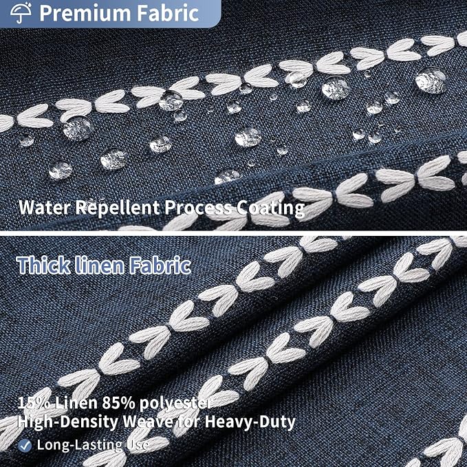 Boho Farmhouse Tassel Linen Shower Curtain,3D Embroidery Stripe Navy,72x72 | 310GSM Linen Texture Heavy Duty Cloth,Water Repellent,Wrinkle Resistant,Vintage Rustic Country design