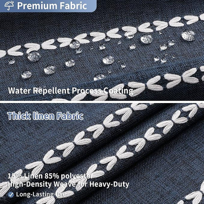 Boho Farmhouse Tassel Linen Shower Curtain,3D Embroidery Stripe Navy,72x72 | 310GSM Linen Texture Heavy Duty Cloth,Water Repellent,Wrinkle Resistant,Vintage Rustic Country design