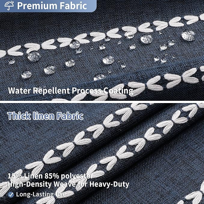 Boho Farmhouse Tassel Linen Shower Curtain,3D Embroidery Stripe Navy,72x96 | Extra Long Xl,310GSM Linen Texture Heavy Duty Cloth,Water Repellent,Wrinkle Resistant,Vintage Rustic Country design