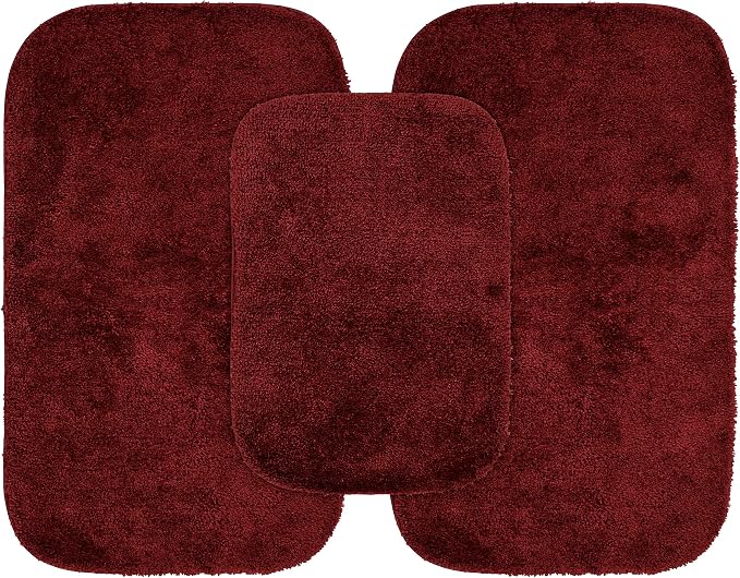 Garland Rug Traditional Nylon Washable Chili Pepper Red 3 Bath Rugs (17" X 24", 21" X 34", 21" X 34") - Soft, Absorbent, and Stylish for Your Bathroom