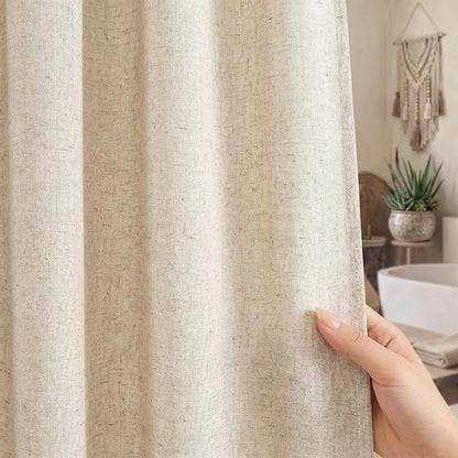 Seasonwood Beige Linen Shower Curtain Farmhouse Bathroom Decor 72x90 Inches | Boho Bathroom Decor,12 Sturdy Stainless Steel Sliding Hangers,Rustic Country Style,Linen Shower Curtains for Bathroom