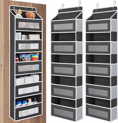 JARLINK Over the Door Organizer for Pantry, Bathroom, 5 Shelf Black, 2 Pack | Anti-Tilt Design, 44 lb Load Capacity, Hanging Door Organizer with 5 Large Capacity Pockets, Behind Door Storage for Nursery