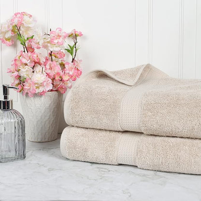 SUPERIOR Egyptian Cotton Pile Heavyweight Bath Sheet, 2 Piece Set, Stone | Highly Absorbent, Ultra Soft Luxury 800 GSM Towel Set for Bathroom, Shower, Hotel Essentials Oversize Plush Madeline Towels
