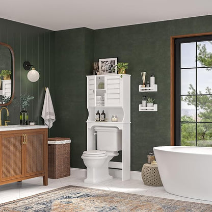 RiverRidge Brookfield Over the Toilet Spacesaver Medicine Cabinet, White | Bathroom Storage, Adjustable Shelves, Plantation-Style Shutter Doors, Rectangular Handles, Linen Storage Cabinet Organizer