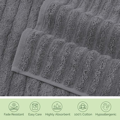 Elegant Comfort 100% Turkish Cotton Corduroy Ribbed Luxury Washcloths 6 Pack Soft 13 x 13 Inch - Higly Absorbent, Durable, Quick Dry, Spa Premium Hotel Quality for Bathroom or Travel, Gray
