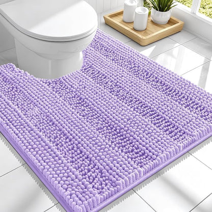 Smiry Thick Chenille Toilet Rugs U-Shaped 24x20, Soft Bath Mat, Lavender | Absorbent Striped Contour Bathroom Rugs, Machine Washable, Dry Quickly, Non‑Slip, Modern Home Decor Accessories