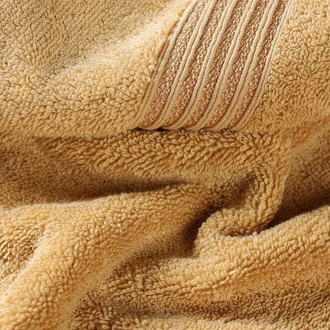 Superior Egyptian Cotton Bath Towel Set, Home Bathroom Towels, Master, Guest Bath, Decor Essentials, Quick Dry, Absorbent, Large Body Towels, Spa, Hotel, Resort, Adult, Kids, Set of 2, Gold