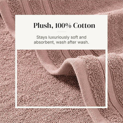 Modern Threads 6 Piece Cotton Bath Towel Set – Ultra Soft 550 GSM Towels – Bathroom Set with Hand Towels and Washcloths – Diamond Border (Blush)