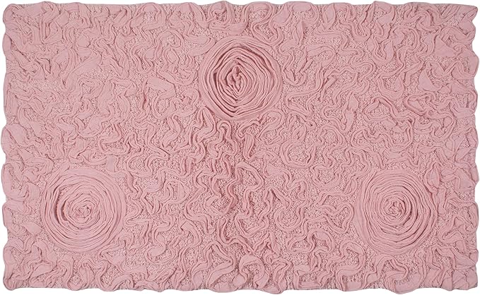 Home Weavers Bell Flower Collection 100% Cotton Tufted Bath Rugs, Extra Soft and Absorbent Bath Rugs, Non-Slip Bath Mats, Machine Washable, Bath Mats for Bathroom Floor, 24"x40" Rectangle, Pink