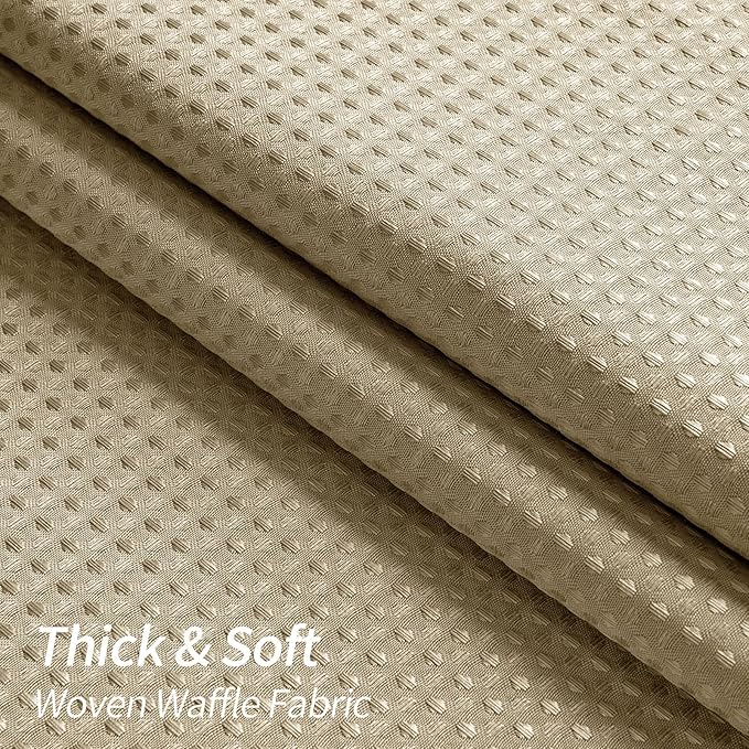 MitoVilla Extra Long Waffle Shower Curtain 72 x 84, Tan Farmhouse Fabric 84 inch Shower Curtain, Taupe Modern XL Shower Curtains for Bathroom Decor, Weighted Shower Curtain Set with Hooks