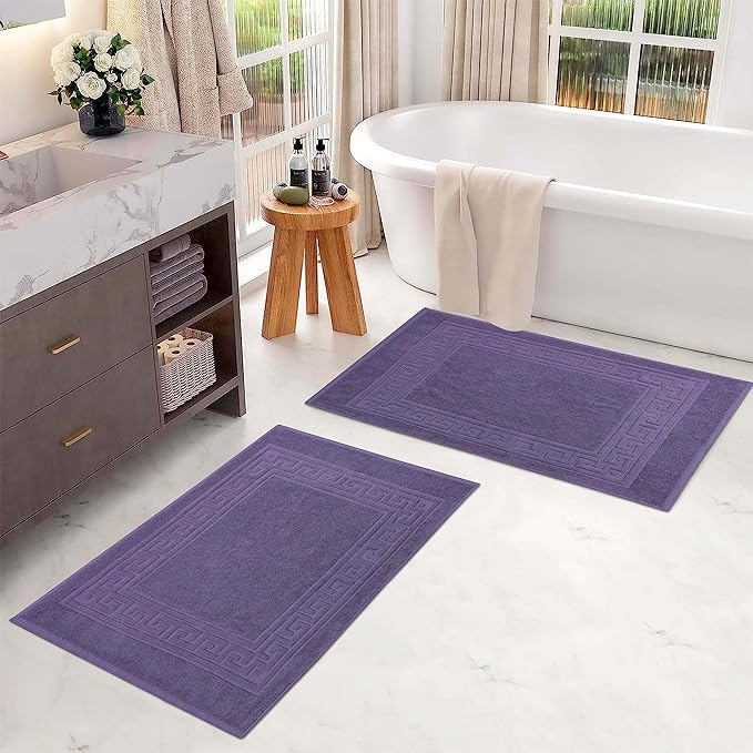 Superior Hotel & Spa Quality Bath Mat Set of 2, Made of Long-Staple Combed Cotton, Durable and Washable 100% Cotton Bathroom Mat 2-Pack, Royal Purple, 22" x 35"