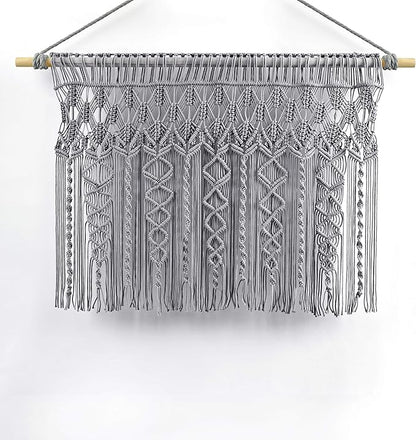 Lush Decor Boho Macrame Textured Cotton Valance, 40" W x 30" L, Gray - Boho Kitchen Curtains & Wall Decor - Macrame Valance - Bathroom Window Curtains