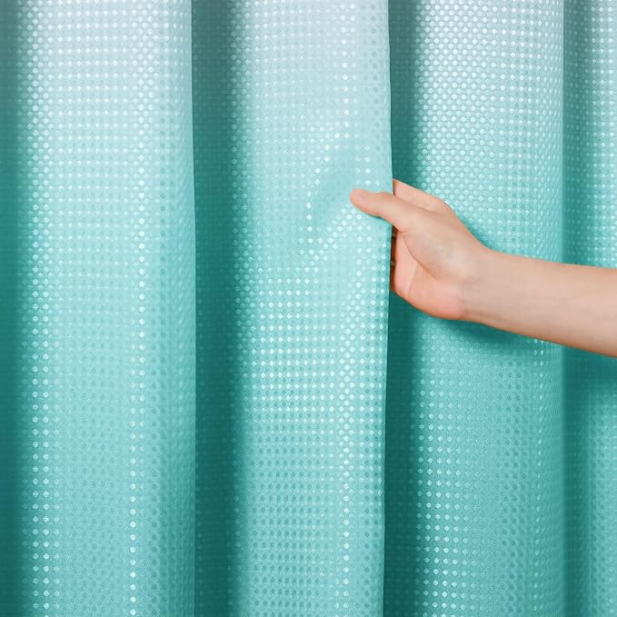 Shower Curtain 84 inches Long 7FT for Bathroom 1 Panel Aqua Blue | Ombre Waffle, Shower Curtains with Hook, Water Repellent, Boho Farmhouse, Simple Modern Bath Decor, 72x84