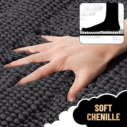 OLANLY Thick Large Bathroom Rugs 45x27, Soft Chenille Bath Rugs, Dark Grey | Absorbent Striped, Rubber Backing, Machine Wash Dry, Bath Mats for Bathroom Floor, Tub and Shower, Home Decor Accessories