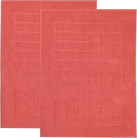Superior 100% Cotton Bathmat Set, Bath Mats, Bathroom Decor, Shower, Bathtub Essentials, Home Accessories, Small Washable Rug, No Backing, Heavyweight, Nora Collection, Set of 2, 22" x 35", Coral