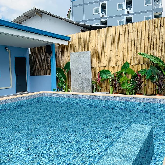 8 Sheets Glass Mosaic Tiles Backsplash, 12” x 12” Light Blue Backsplash Tile for Kitchen Bathroom Swimming Pool Shower Wall (8 sq.ft)