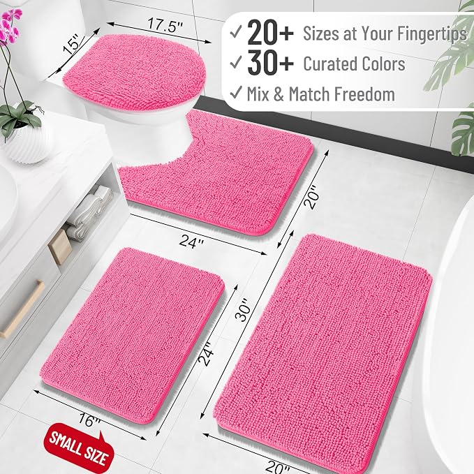 OLANLY Bathroom Rugs 32x20, Extra Soft Absorbent Chenille Bath Rugs | Hot Pink, Quick-Drying Rubber Backing, Machine Washable Bath Mat for Bathroom Floor, Tub and Shower, Home Decor Accessories