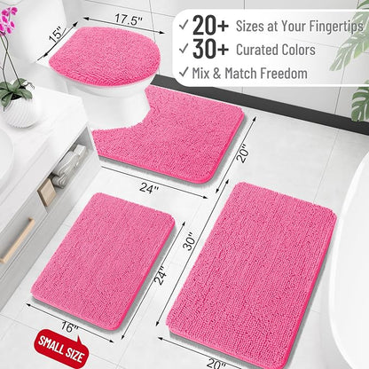 OLANLY Large Bathroom Rugs 59x35, Extra Soft Absorbent Chenille Bath Rugs | Hot Pink, Quick-Drying Rubber Backing, Machine Washable Bath Mat for Bathroom Floor, Tub and Shower, Home Decor Accessories