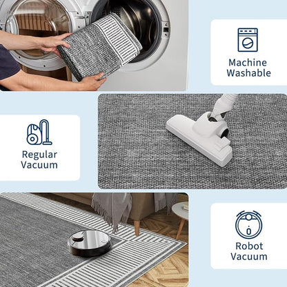 Garvee 2x6 Runner Rug Washable Hallway Runner Rug Non Slip Carpet Grey | Foldable Non-Shedding Bordered Design Entryway Rugs Low Pile Stain-Resistant Indoor Soft Rugs for Laundry Kitchen Bathroom