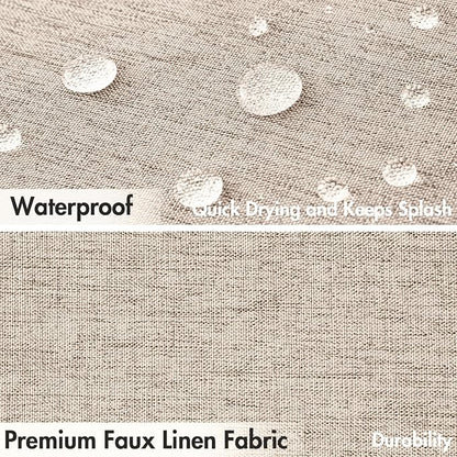 MIULEE 72"x84" Extra Long Scalloped Linen Shower Curtain Beige | Linen Textured, Waterproof, Washable, 12 Metal Hooks, Heavy Duty Cloth, Black Border, Shower Curtain for Bathroom Bathtub