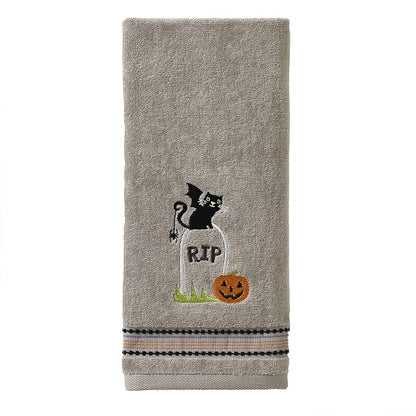SKL Home Halloween Graveyard Cat Hand Towel 2pc Set for Bath/Kitchen/Bar & Gift, Gray