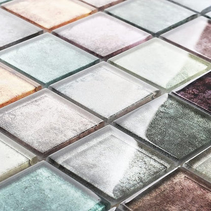 Antique 2'' x 2'' Glass Squared Tile Glazed Red Grey Grid Mosaic Wall Backsplash Tile PT31 (Box of 5 Sheets)