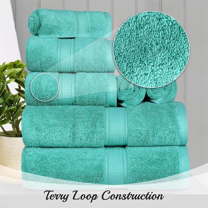 SUPERIOR Egyptian Cotton Plush & Absorbent, Hand Towel Set of 4, Turquoise | Quick Dry, Soft Luxury Towel Set, Bath Essentials for Bathroom, Guest Bath, Spa, 4 Piece Set, Madeline Towels