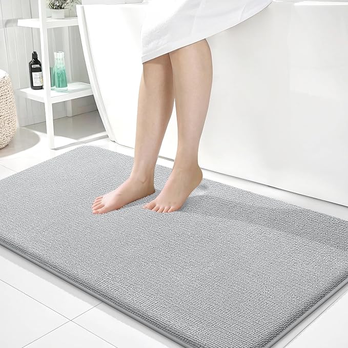 OLANLY Memory Foam Bathroom Runner Rugs 40x24, Absorbent Mat, Light Grey | Soft Quick Dry Bath Rugs, Non-Slip Carpet, Machine Washable Mat for Bathroom Floor, Tub and Shower, Home Decor Accessories