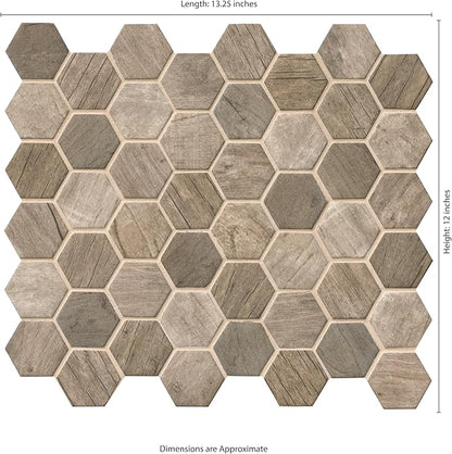 MSI Driftwood Hexagon Glass Mesh-Mounted Mosaic Tile, 11.02 in. x 12.76 in. (14.65 sq. ft./case) for Kitchen Backsplash, Bathroom Wall, Accent Wall, and Shower