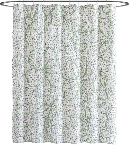 Peri Home 100% Cotton Fabric Shower Curtain for Bathroom, 72 x 72 inches, Blueberry Chenille Tufted