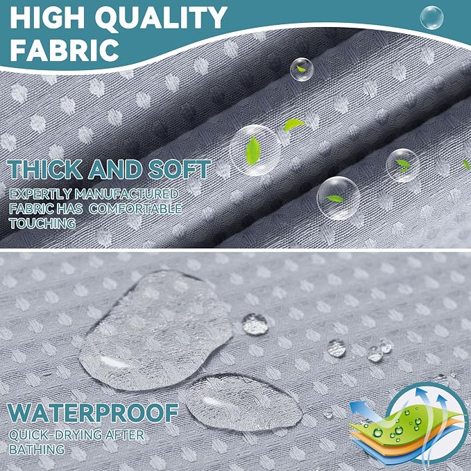 Conbo Mio Extra Long No Hook Waffle Weave Shower Curtain with Snap in Liner Set, Hotel Luxury Grey Shower Curtains for Bathroom with See Through Top Window, Waterproof, Washable 71W x 84H