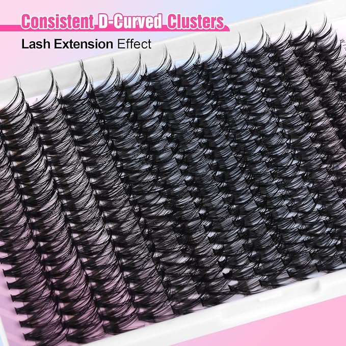 Lash Extension Kit DIY 40D 12-18mm Individual Lashes Clusters Kit 280pcs Cluster Eyelash Extensions Kit with Lash Bond and Seal, Tweezers for Self Application (Long 40D, 12-18mm, Kit)