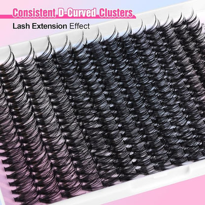 Lash Extension Kit DIY 40D 12-18mm Individual Lashes Clusters Kit 280pcs Cluster Eyelash Extensions Kit with Lash Bond and Seal, Tweezers for Self Application (Long 40D, 12-18mm, Kit)