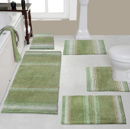 Home Weavers 100% Cotton Gradiation Collection Bathroom Décor | Washable Rug | Bathroom Mat | Kitchen Mat | Bathroom Rug Set | Bath Mat Set | Bath Floor Mat Non Slip, 5 Piece Set with Contour, Sage