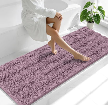 Smiry Thick Chenille Bathroom Runner Rugs 70x24, Soft Bath Mat, Deep Plum | Quick‑Dry & Machine Washable, Non‑Slip Bath Carpet, Striped Bath Rugs for Tub & Shower, Modern Home Decor Accessories
