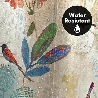 Americanflat 71x74 Floral Shower Curtain - Water-Resistant Long Shower Curtain with Metal Grommets and 12 Hooks - 100% Polyester - Botanical Bathroom Curtains - Beige, Blue, Green, Coral and Pink