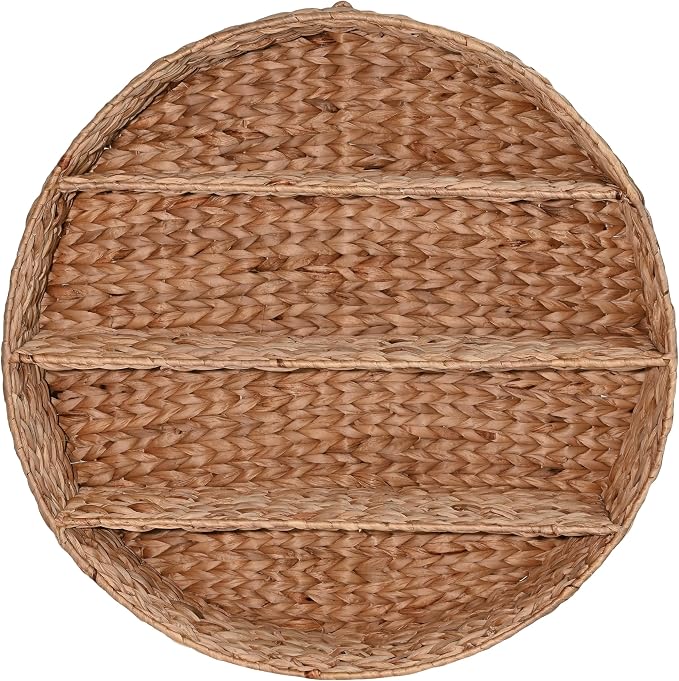 happimess Annulus 3-Shelf Circular Hyacinth Wall Rack 24.6", Natural | Bohemian Coastal Decor For Entryway Bathroom Bedroom Living Room, Iron Frame, 22 Pounds Weight Capacity, Handwoven Artisanal
